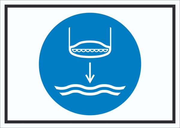 Rettungsboot fieren beim Aussetzvorgang Symbol Schild