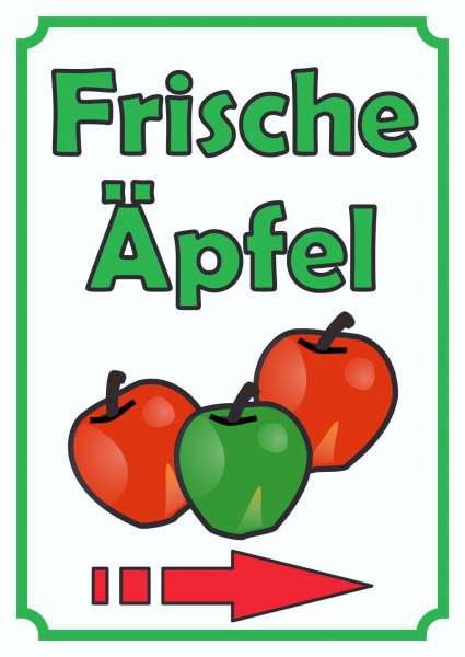 Verkaufsschild Schild Äpfel Hochkant mit Pfeil rechts