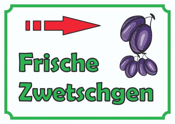 Frische Zwetschgen Schild mit Pfeil rechts