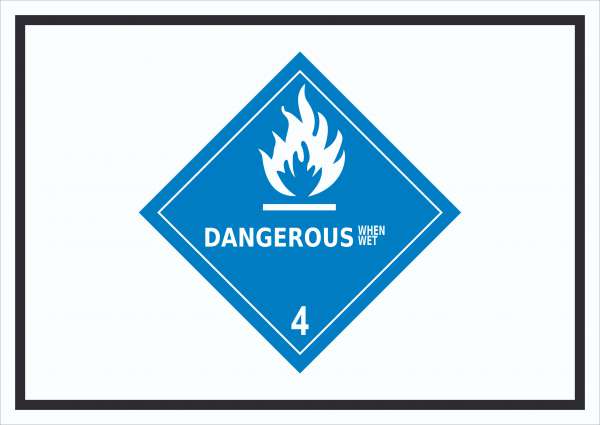 Schild wasserreaktive Stoffe Symbol Dangerous when wet