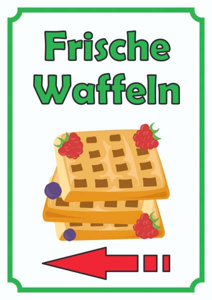 Frische Waffeln Schild Hochkant mit Pfeil links