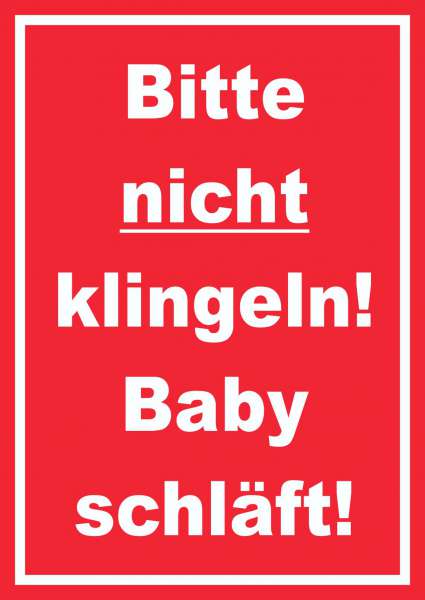 Bitte nicht klingeln Baby schläft Schild mit Text hochkant rot-weiss