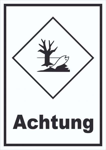 Schild Kenn­zeichen Umwelt­gefähr­dend Achtung Fisch Wasser Baum hochkant