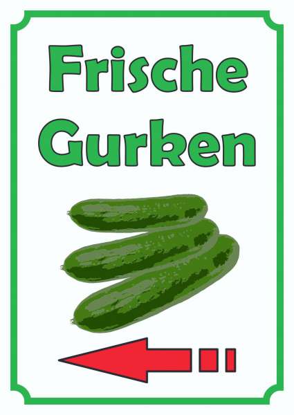 Frische Gurken Schild Hochkant mit Pfeil links