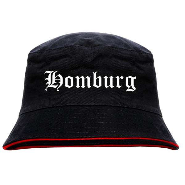 Homburg Anglerhut - Altdeutsche Schrift - Schwarz-Roter Fischerhut