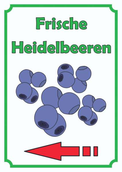 Frische Heidelbeeren Schild Hochkant mit Pfeil links