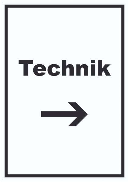 Technik Schild mit Text und Richtungspfeil rechts Hauswirtschaftsraum hochkant