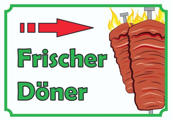 Frischer Döner Schild mit Pfeil rechts