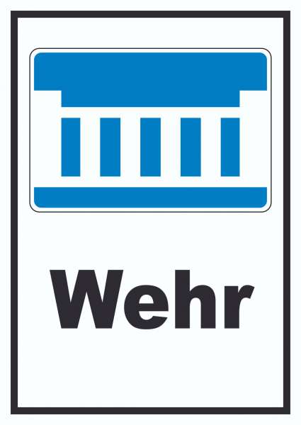 Wehr oder Staustufe Symbol und Text