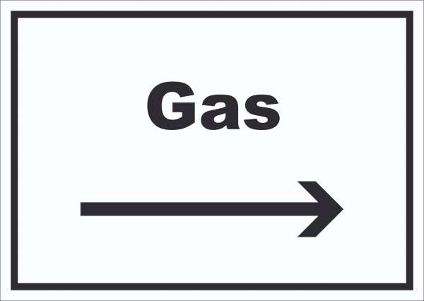 Gas Schild mit Text und Richtungspfeil rechts Anschluss waagerecht