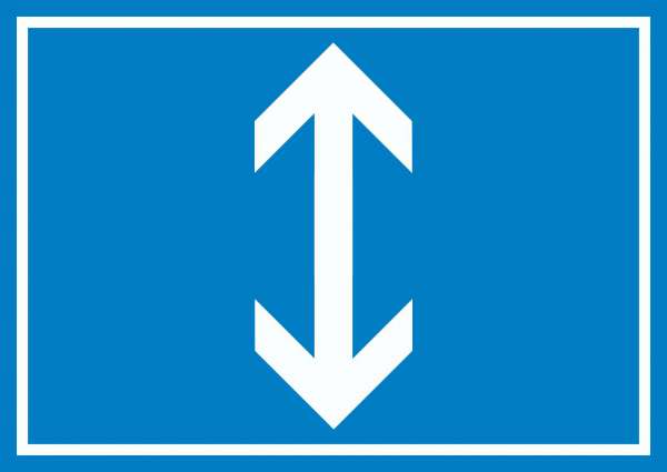 Richtungspfeil hoch runter Schild waagerecht weiss blau Pfeil